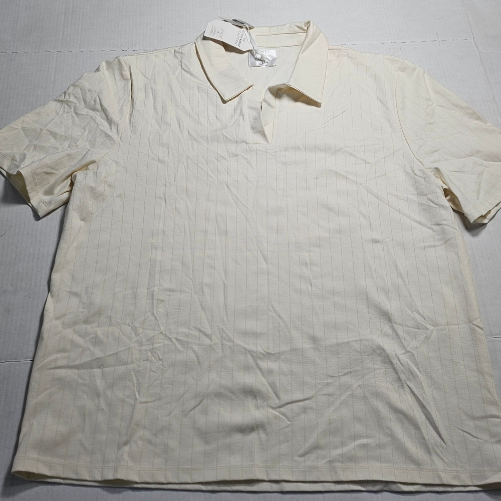 Stylus x LaDarius Campbell Mens Ivory Ribbed Short Sleeve Polo Shirt XL NWT